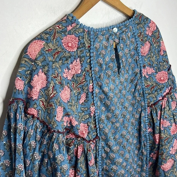 RACHEL ZOE Boho Floral Mixed Print Peasant Babydoll Boxy Blouse - Picture 5 of 10